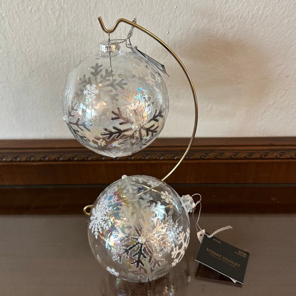 Robert Stanley Home Collection Iridescent Glass Snowflake Ornaments Set of 2